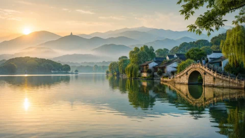 中国浙江江南晨景桌面壁纸