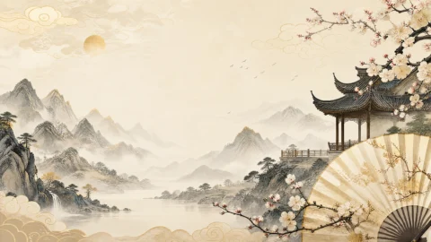 中国风元素水墨山水桌面壁纸