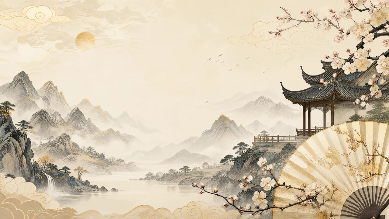 中国风元素水墨山水桌面壁纸