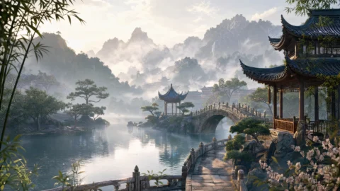 云山亭阁中国风桌面壁纸
