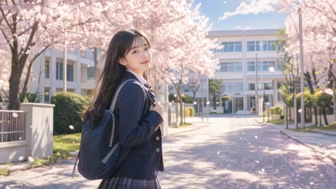 樱花校园少女桌面壁纸
