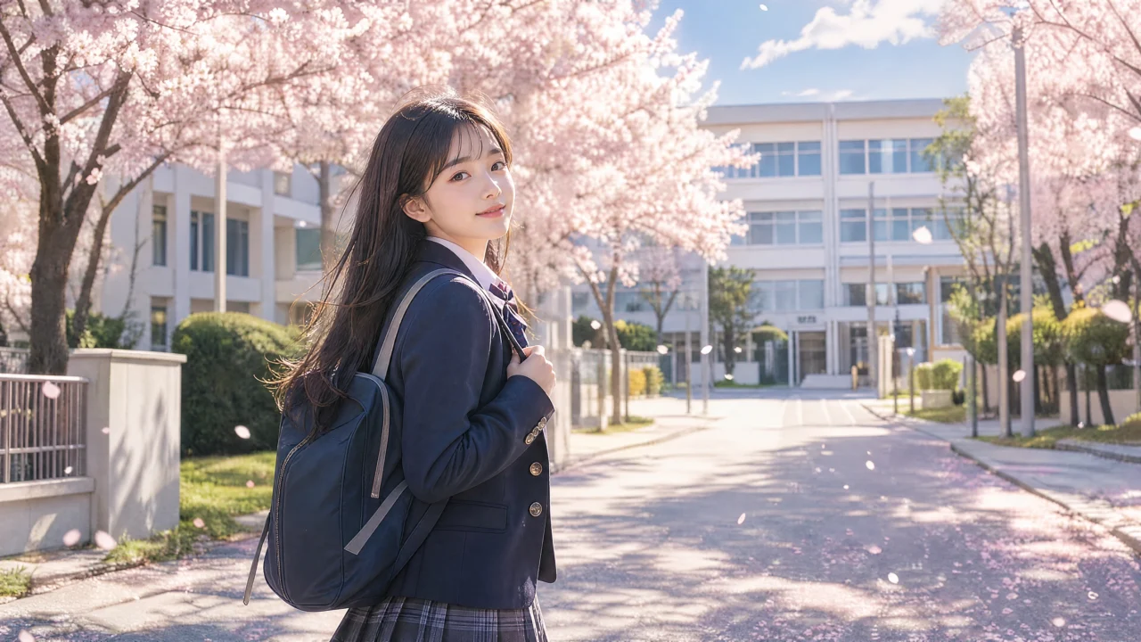 樱花校园少女桌面壁纸