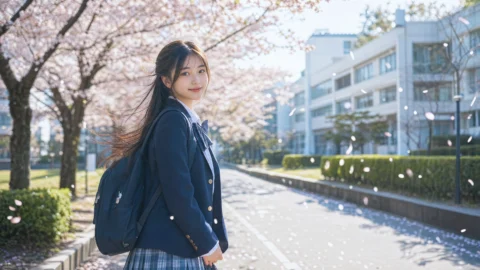 樱花校园少女桌面壁纸