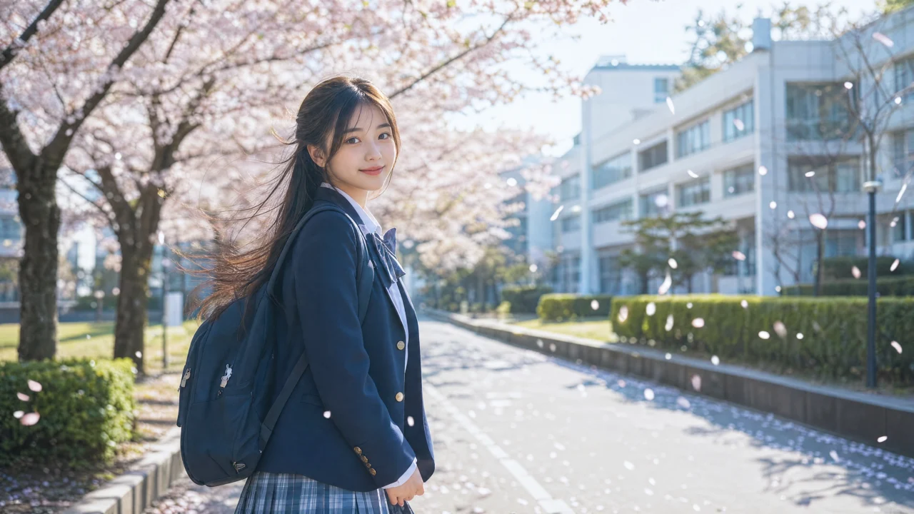 樱花校园少女桌面壁纸