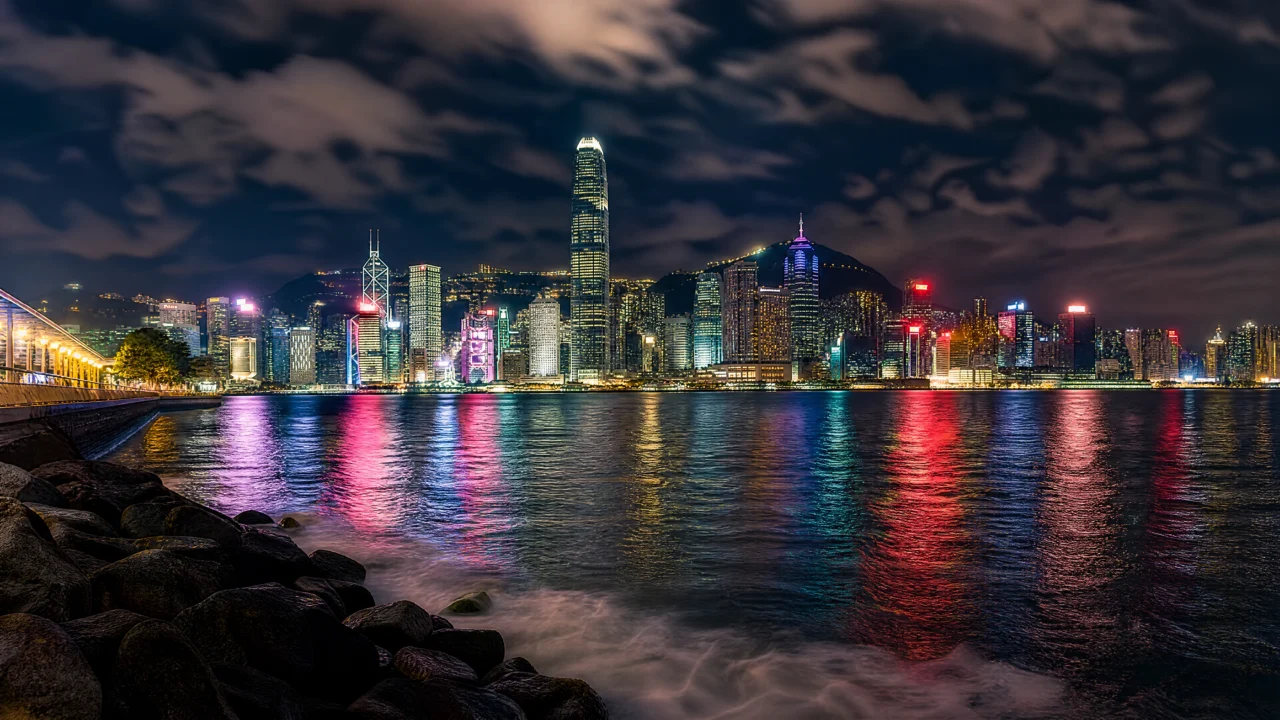 中国香港维多利亚港夜景桌面壁纸