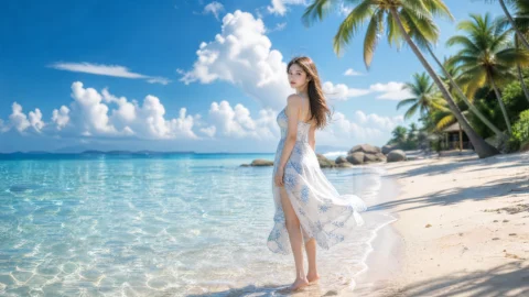 夏日海风女孩桌面壁纸