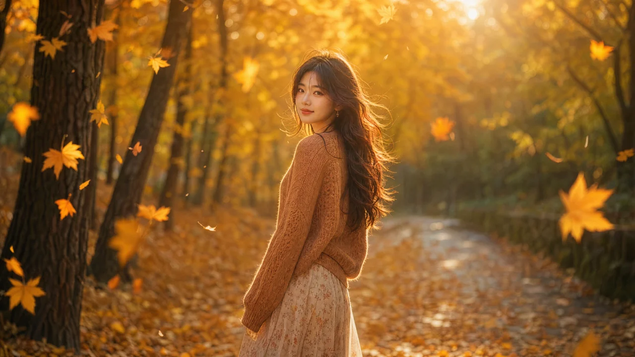 秋日少女暖阳桌面壁纸