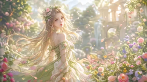 花之少女梦幻花园桌面壁纸