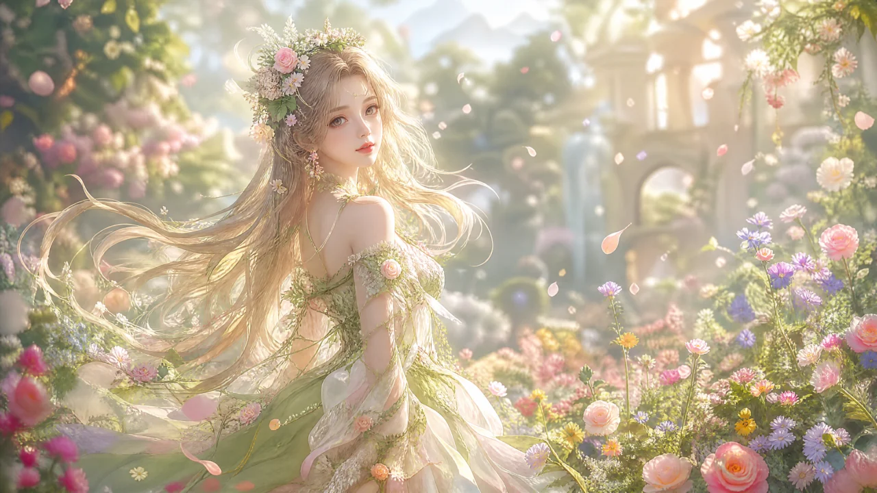 花之少女梦幻花园桌面壁纸