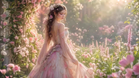 花之少女梦幻花园桌面壁纸
