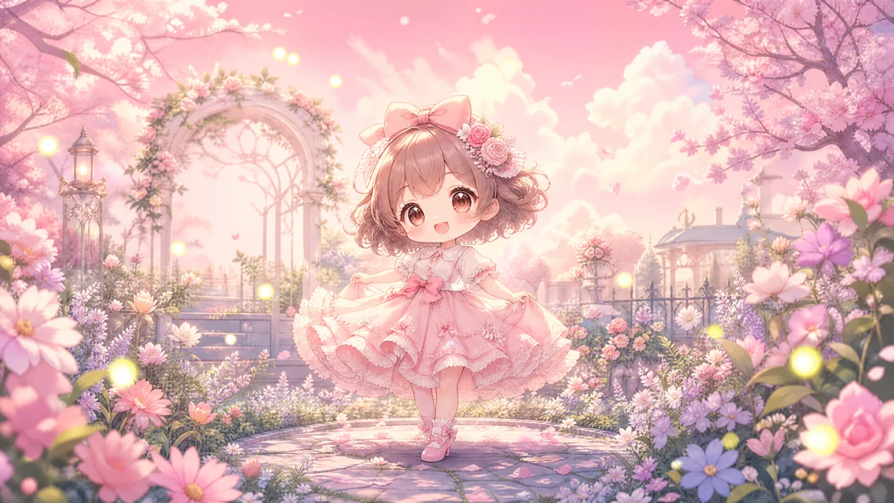 梦幻花园里的Q版女孩桌面壁纸