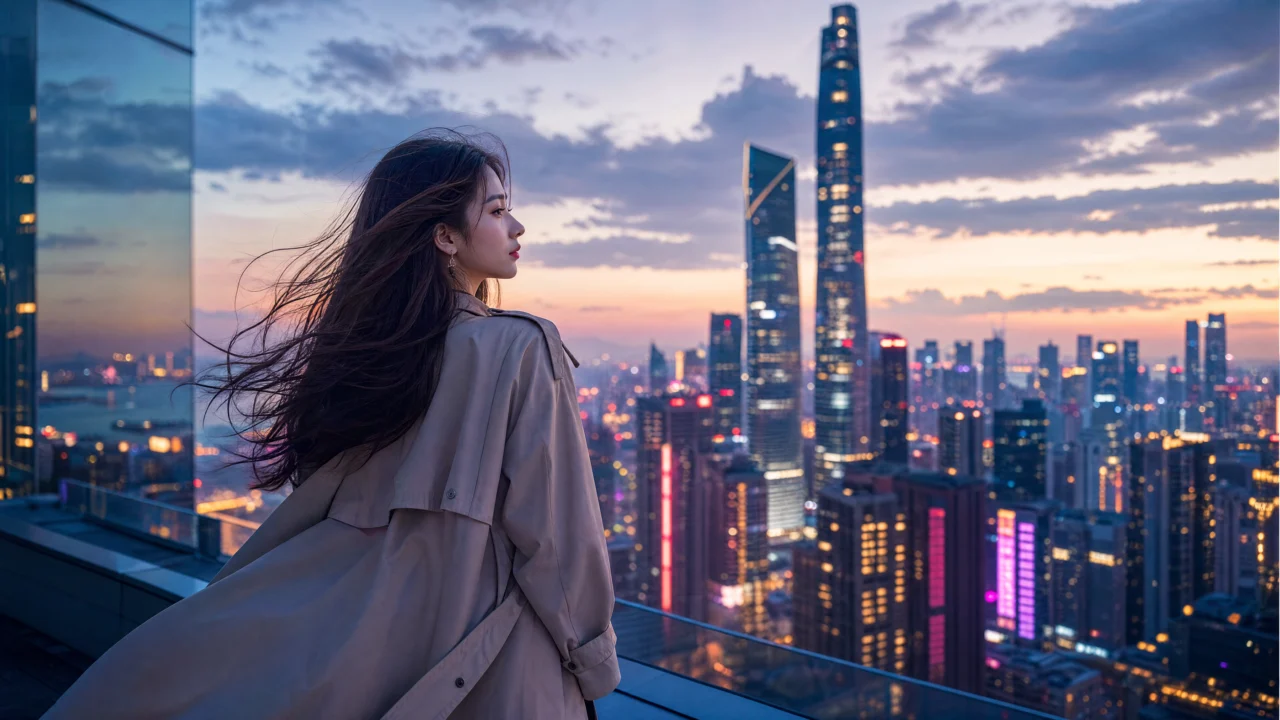 霓虹都市女孩桌面壁纸