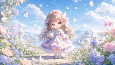 梦幻花园Q版女孩桌面壁纸