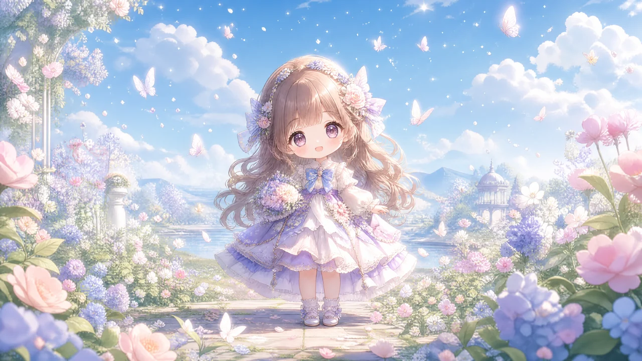 梦幻花园Q版女孩桌面壁纸