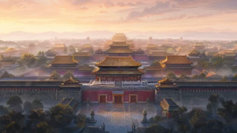晨曦中的皇城宫阙桌面壁纸