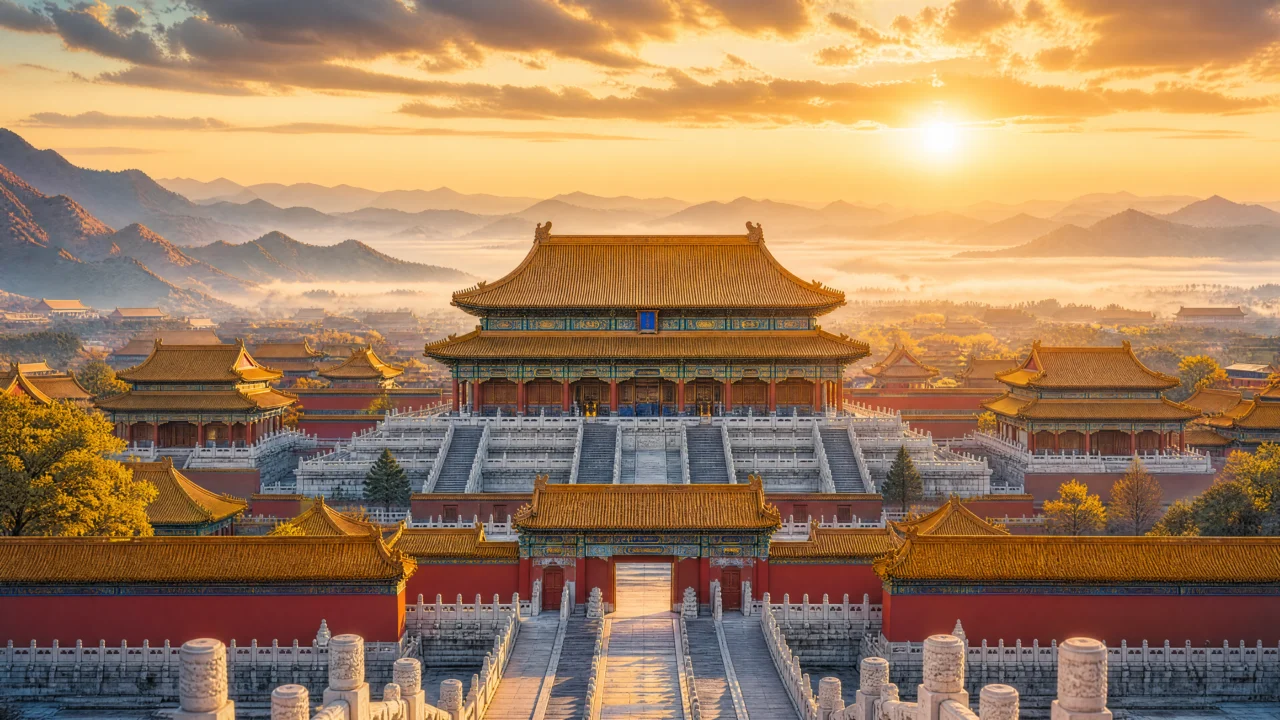 晨曦中的皇家宫殿建筑壁纸