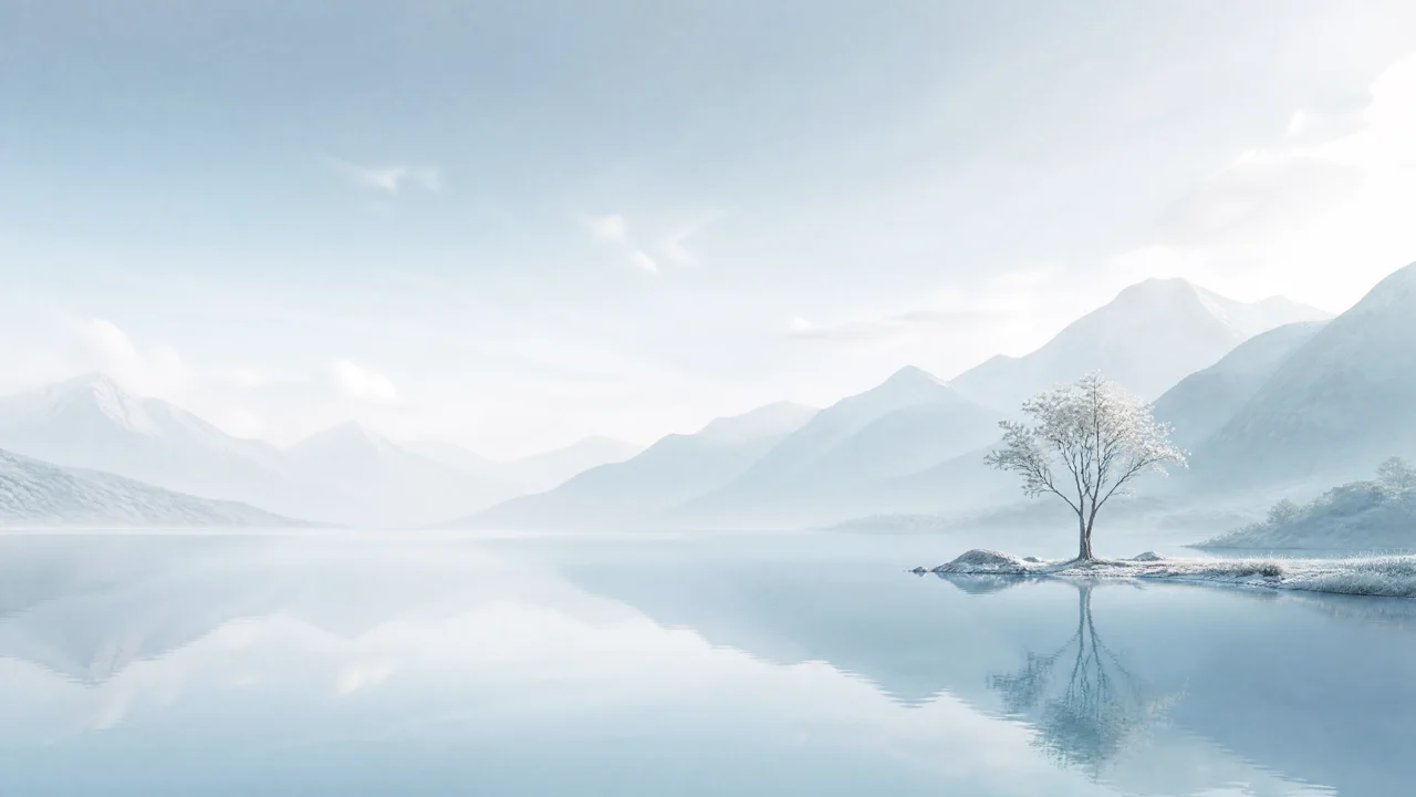 低饱和雾色湖山桌面壁纸