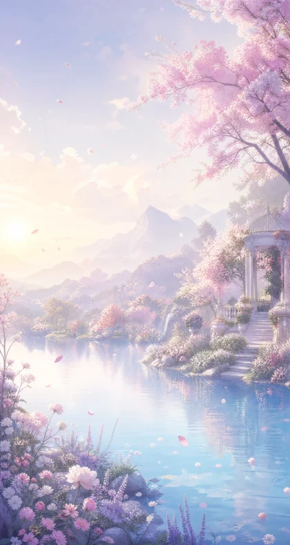 唯美晨光花园插画平板壁纸