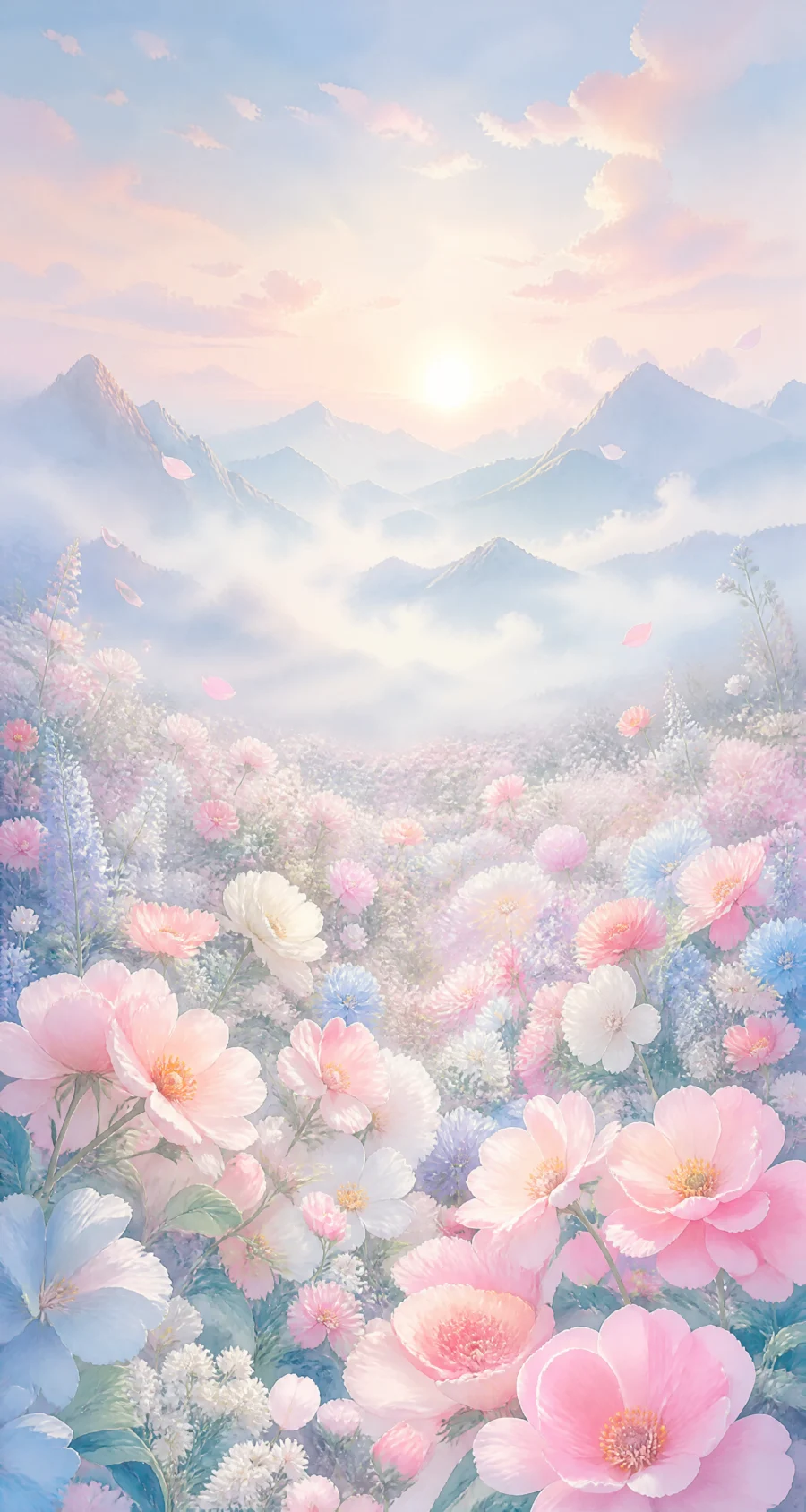 梦幻花海唯美插画平板壁纸