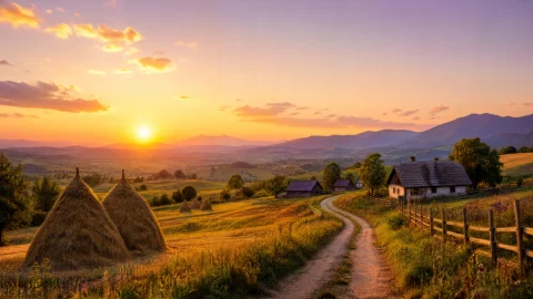 乡村夕阳桌面壁纸