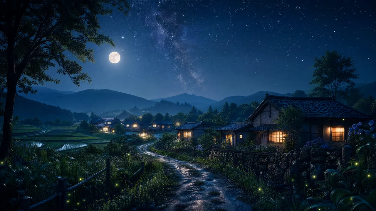 静谧乡村夜景桌面壁纸