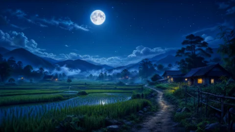 乡野明月夜桌面壁纸