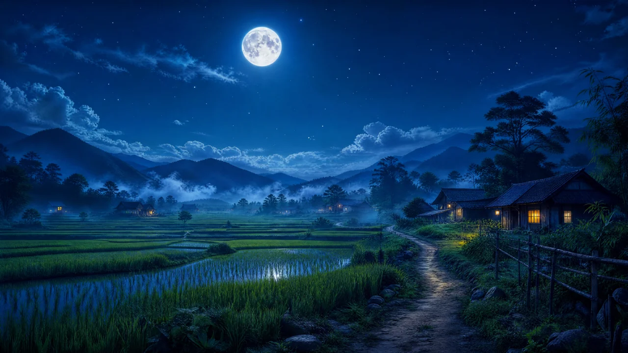 乡野明月夜桌面壁纸
