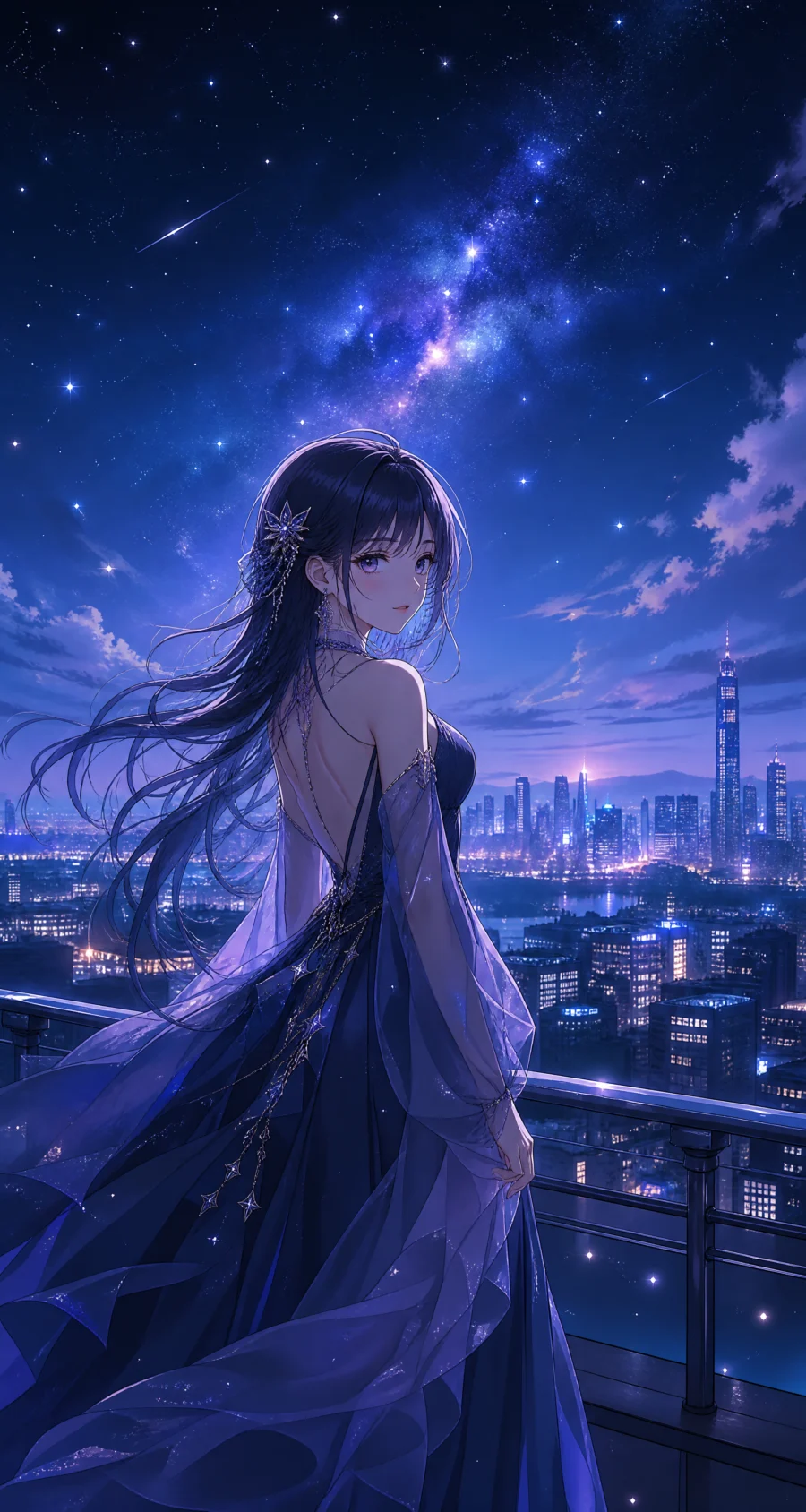 梦幻星夜二次元人物平板壁纸