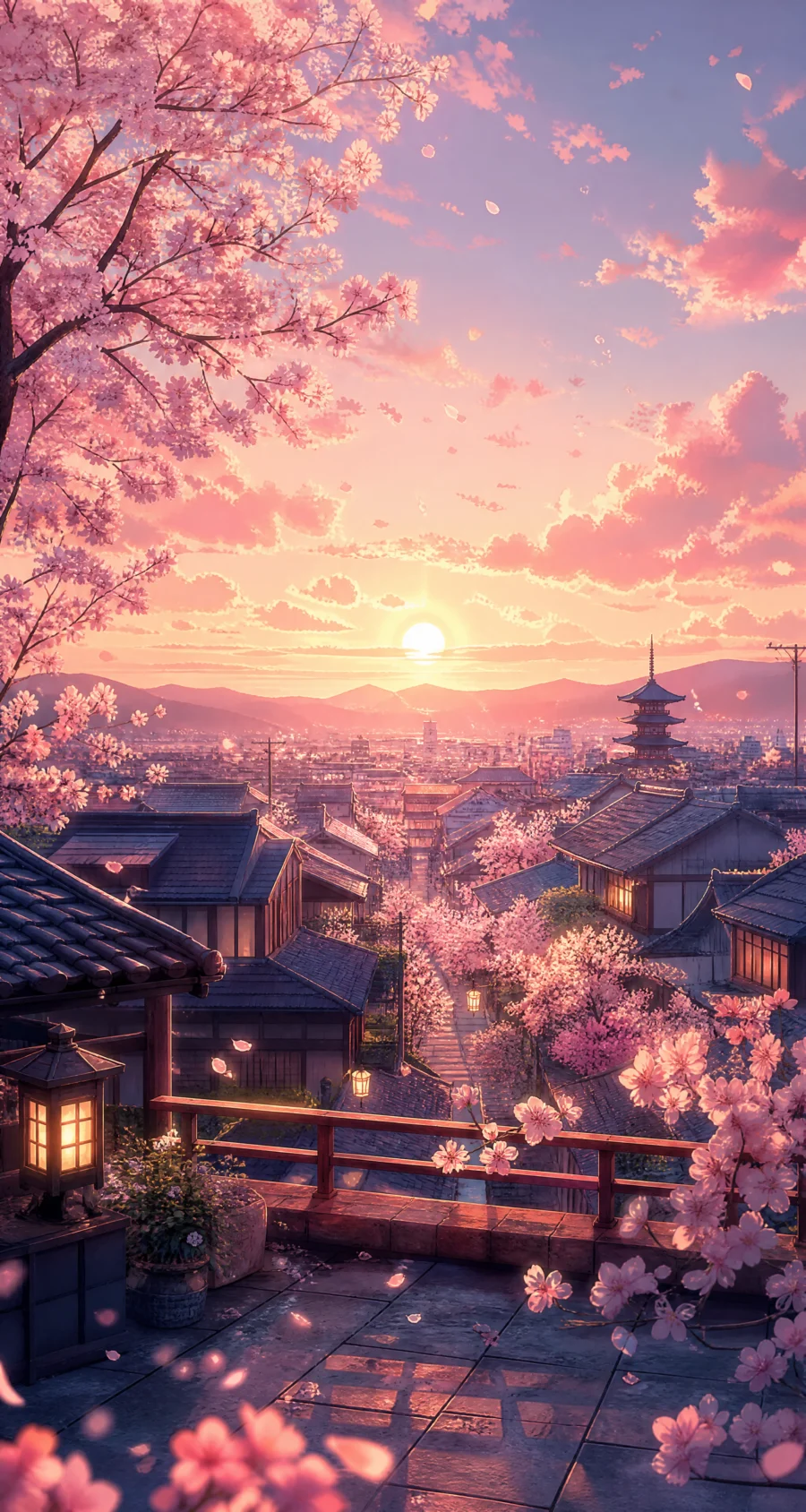 梦幻二次元日落场景平板壁纸