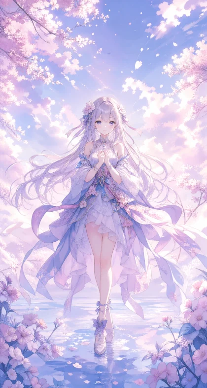 梦幻樱花二次元女生平板壁纸
