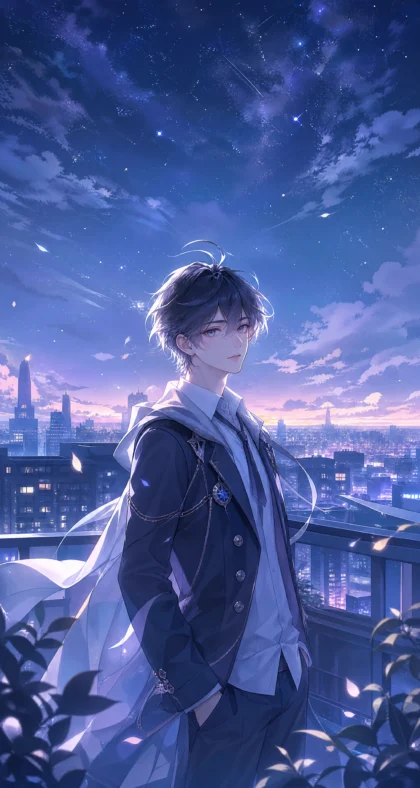 二次元少年星空治愈平板壁纸