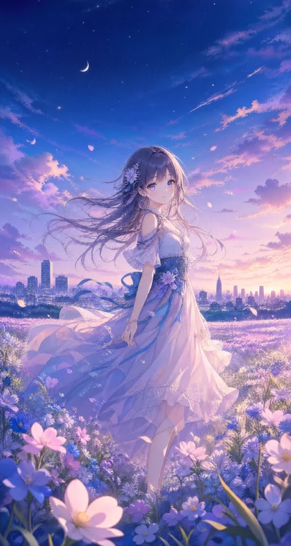 梦幻黄昏二次元插画平板壁纸