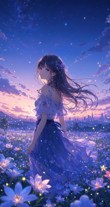 梦幻黄昏二次元插画平板壁纸