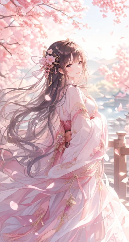 梦幻樱花二次元美女平板壁纸