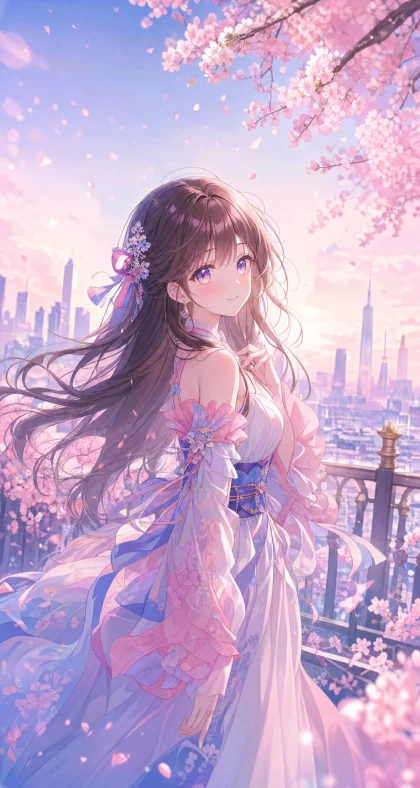 梦幻樱花二次元美女平板壁纸