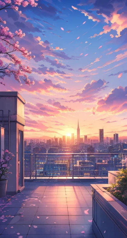梦幻夕阳二次元背景平板壁纸
