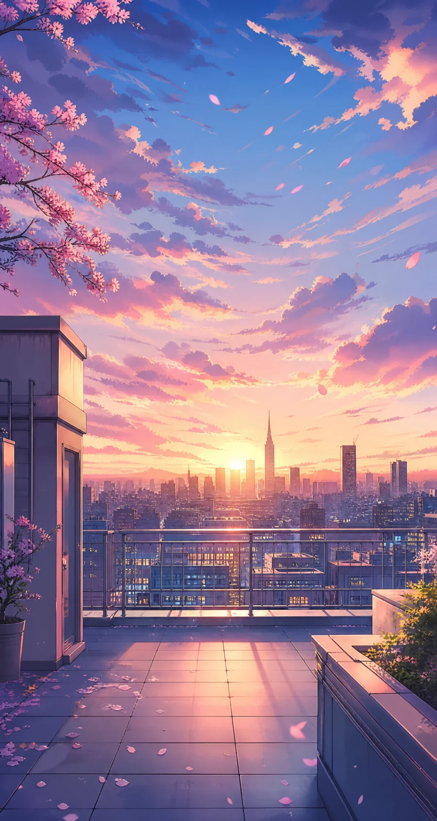 梦幻夕阳二次元背景平板壁纸