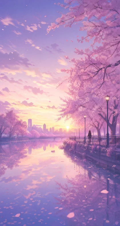 梦幻二次元樱花黄昏平板壁纸