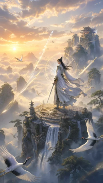 云海仙山剑影手机壁纸