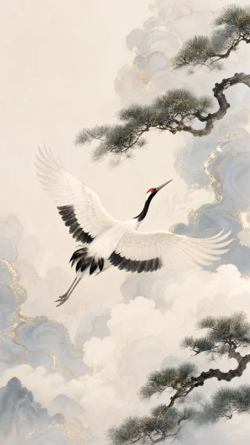 仙鹤祥云东方雅韵手机壁纸