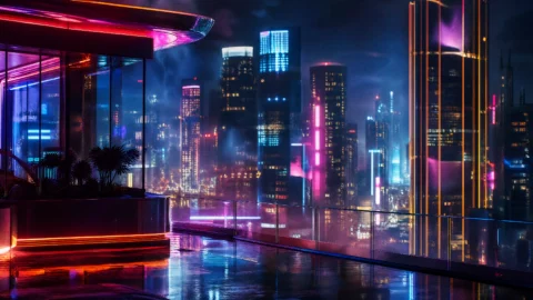 炫彩灯牌霓虹夜景桌面壁纸