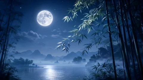 竹影月色桌面壁纸