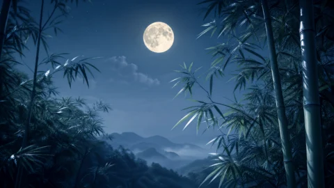 竹影月色桌面壁纸