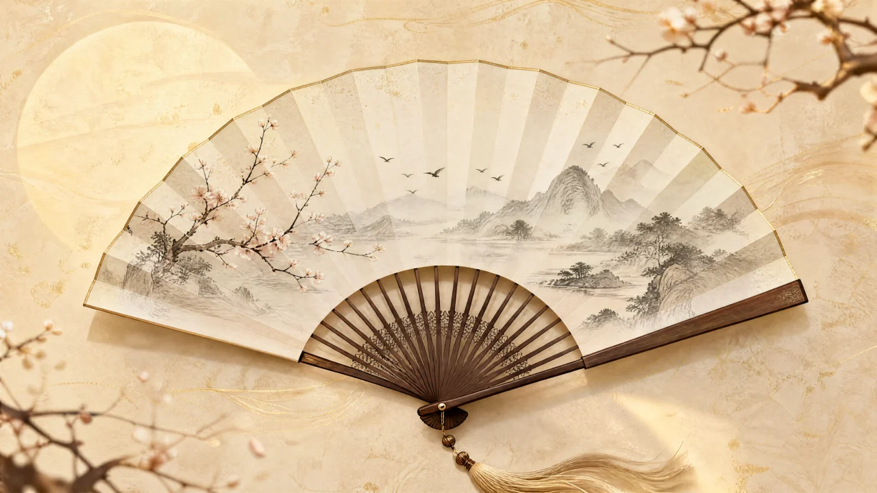 古风扇面山水桌面壁纸