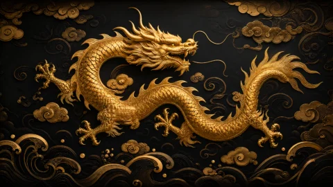 金色龙纹玄黑鎏金桌面壁纸