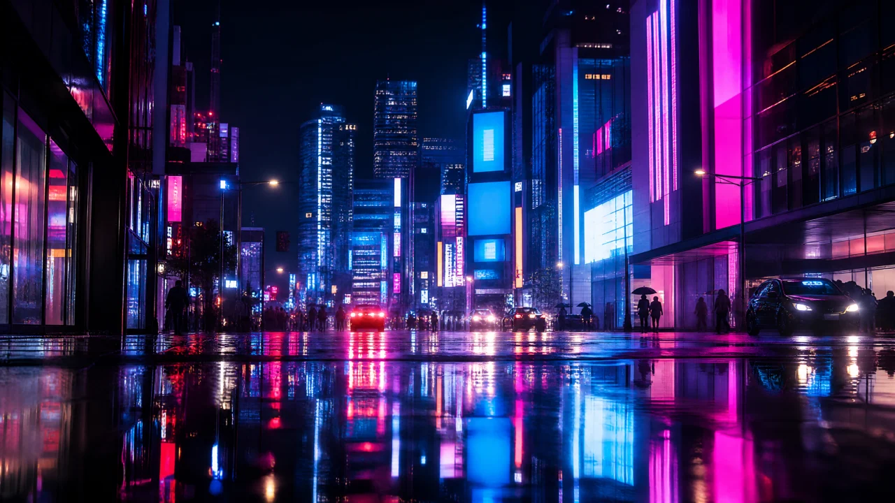 新宿霓虹雨夜桌面壁纸