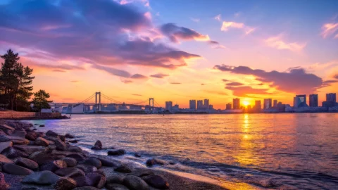 台场海滨夕景桌面壁纸