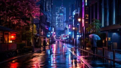 东京雨夜霓虹街景桌面壁纸