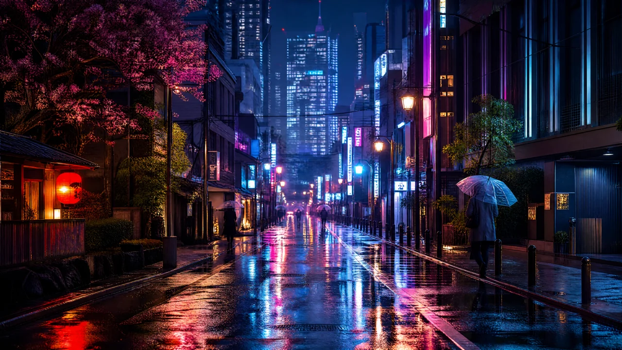 东京雨夜霓虹街景桌面壁纸