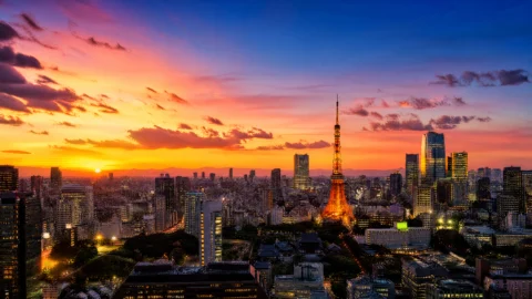 东京日落城市天际线桌面壁纸